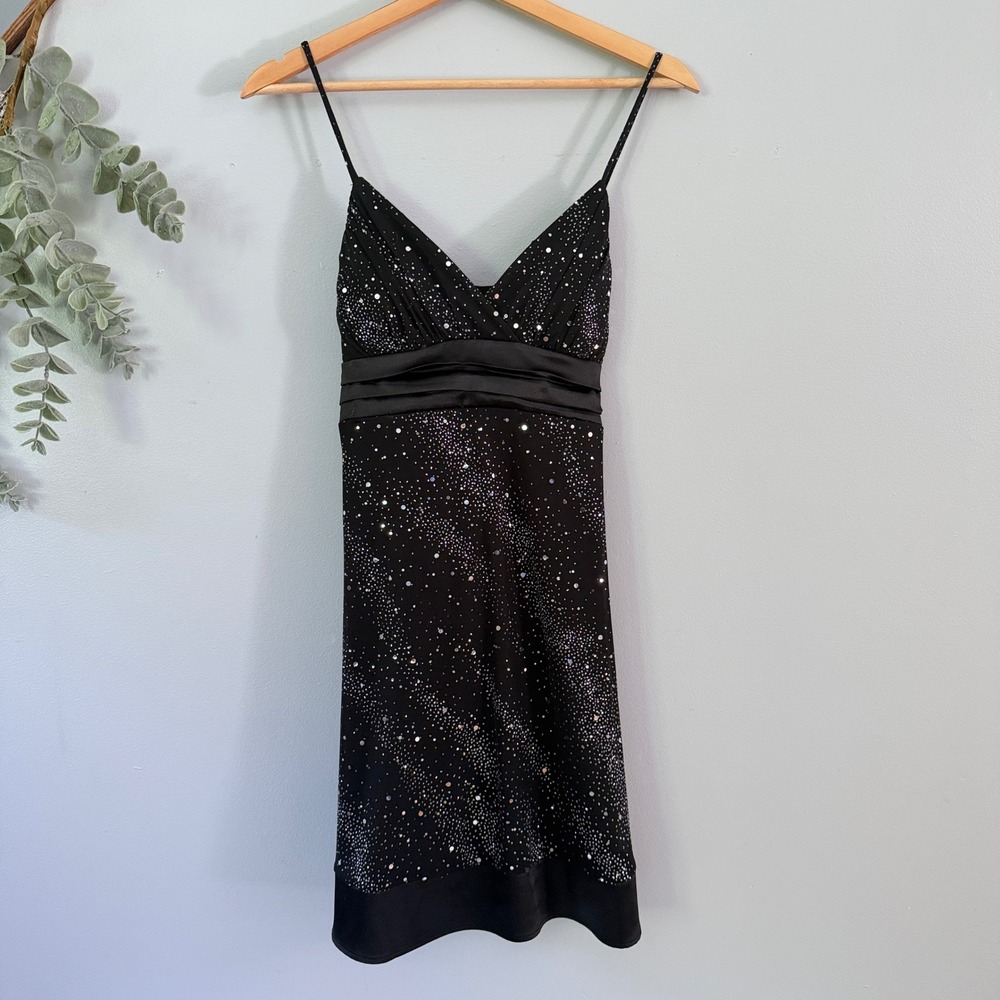Taboo Mini Dress Y2K Whimsigoth Celestial Black Glitter Sparkle VNeck Party Prom